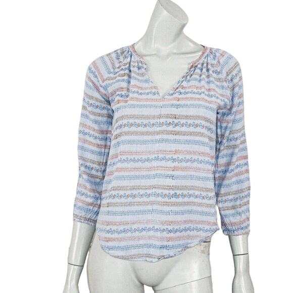Roberta Roller Rabbit Women's V-neck Blouse Blue floral Stripe XS - Picture 1 of 5